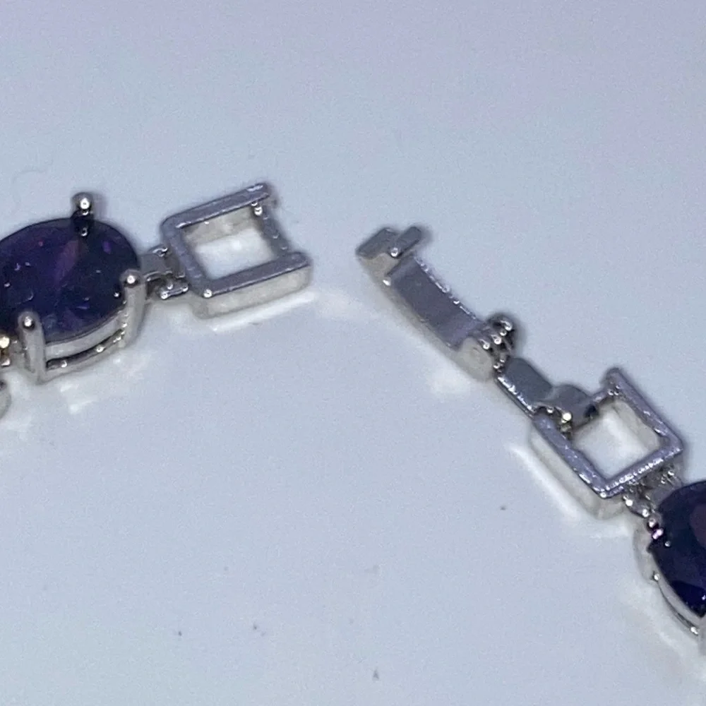 Silver Tone Purple Stone XO Costume Bracelet - 7.2” - Picture 3 of 4